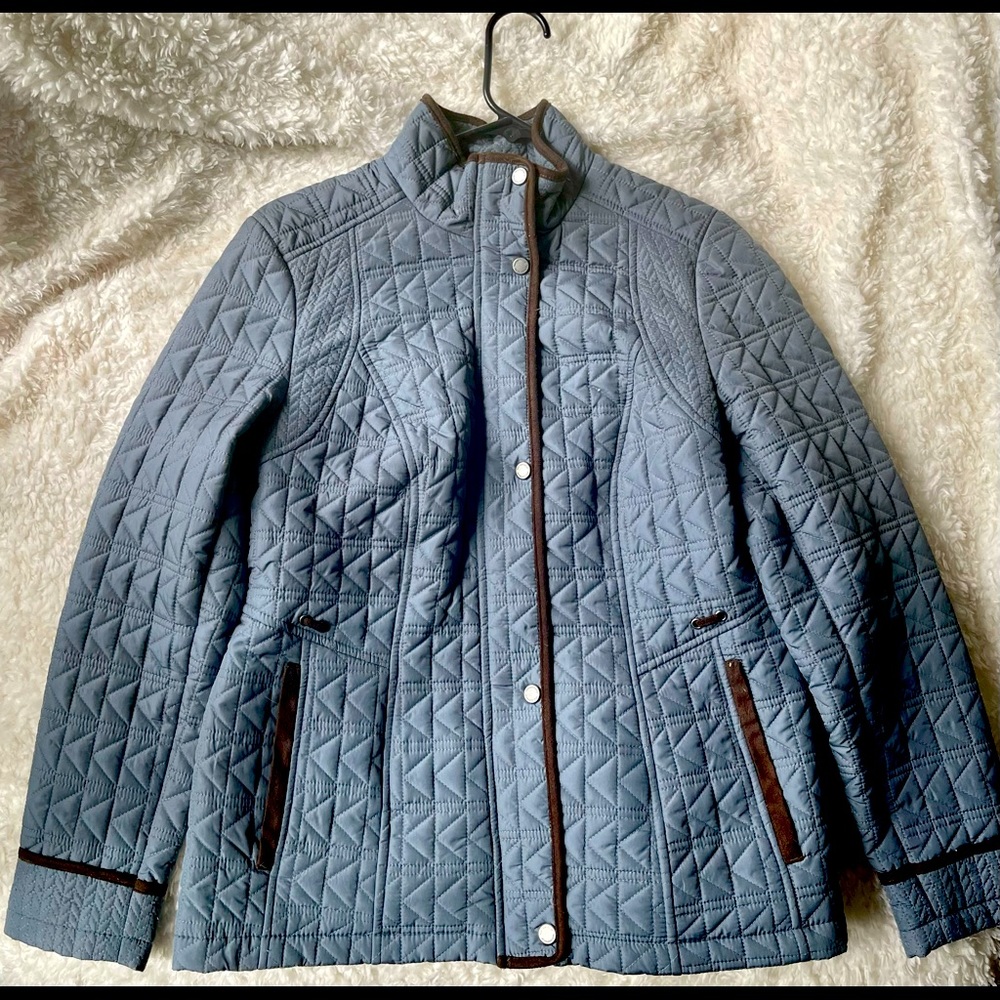 Weatherproof blue with brown lining coat. Size small